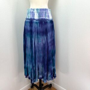 Cute Options Blue Tye Dye Maxi Skirt Med Rayon Knit Festival Boho Fairy Peasant